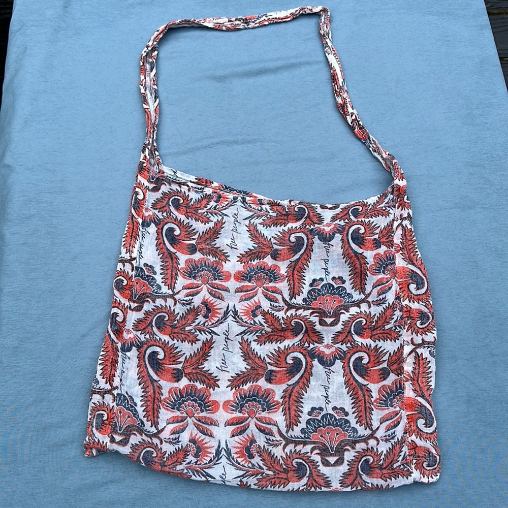 Free People small Fabric tote bag.paisley pattern white, orange, blue